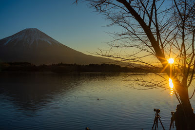 Scenic view of lake against sky during sunset