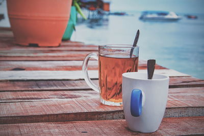 Close-up of coffee cup on table