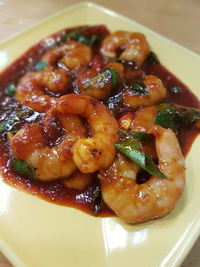 High angle view of meal served in plate