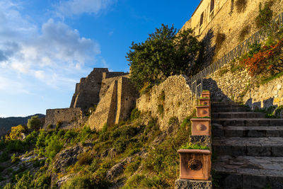 Scenic view at sunset of arechi castle, one of the ancient buildings of salerno, campania, italy
