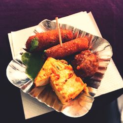 High angle view of food on table