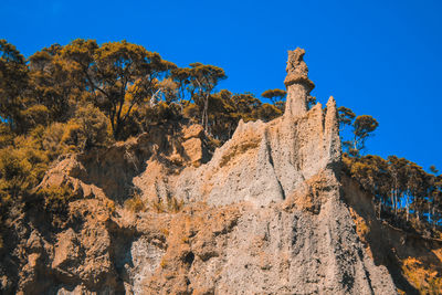 Low angle view of rock formation against sky