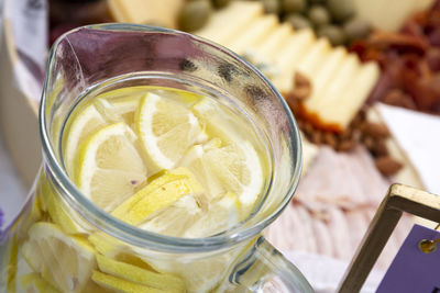 Close-up of lemonade drink in jars on table