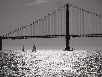 View of suspension bridge over sea