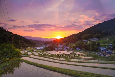 Scenic view of landscape against sky during sunset