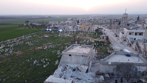 High angle view of townscape against sky