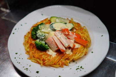 High angle view of meal served in plate