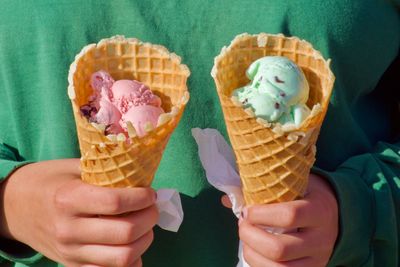 Close-up of hand holding ice cream cone