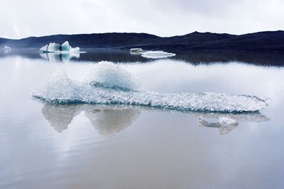 Frozen lake against sky