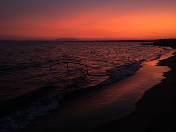 Scenic view of sea against orange sky