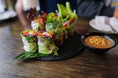 Close-up of food in plate on table