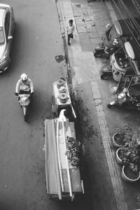 High angle view of vehicles on road