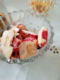 High angle view of dessert on table