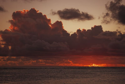 Scenic view of sea against dramatic sky