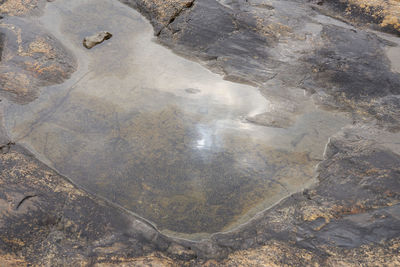 High angle view of water flowing through rocks