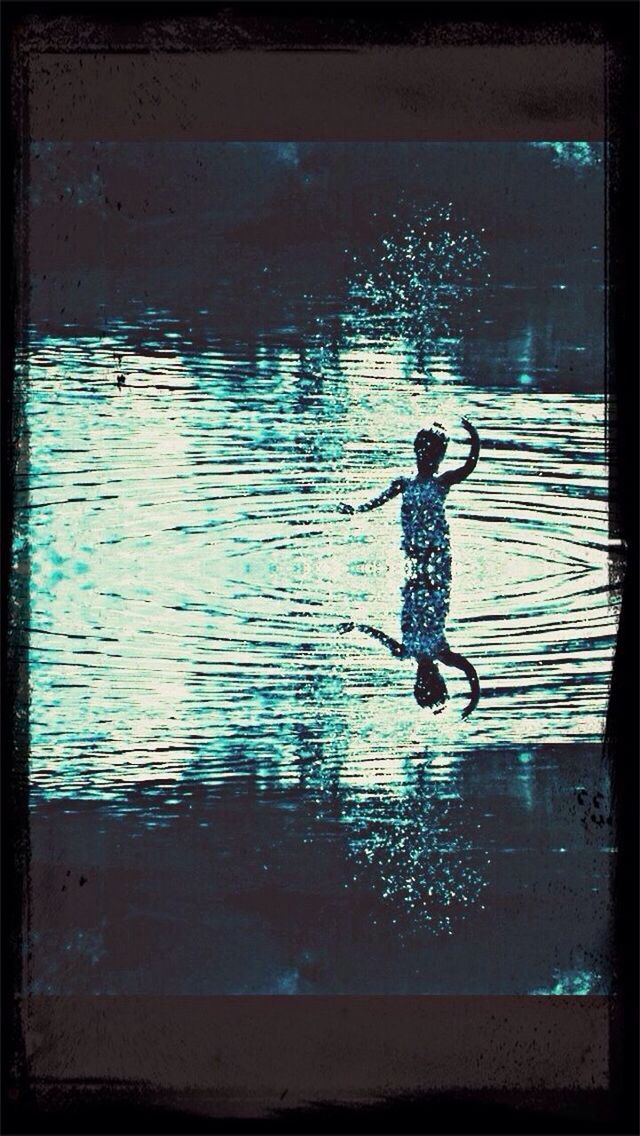 water, transfer print, full length, lifestyles, leisure activity, auto post production filter, sea, reflection, standing, lake, nature, men, waterfront, boys, silhouette, rear view, childhood, enjoyment