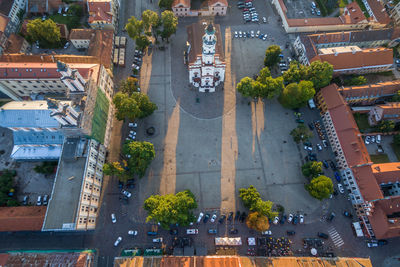 Aerial view of buildings in town