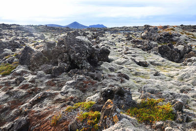 Rock formations on landscape against sky