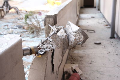 Close-up of destruction site of residential building, apartment