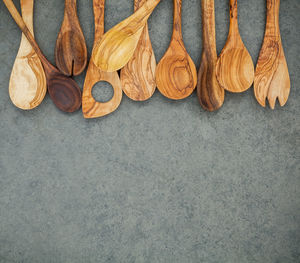 High angle view of wooden spoon on floor