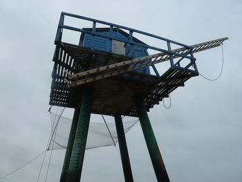 Low angle view of traditional windmill against sky