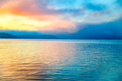 Scenic view of sea against dramatic sky