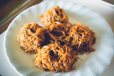 High angle view of food in plate