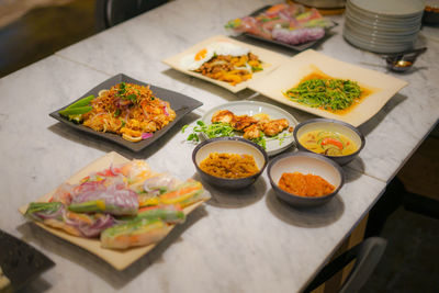 High angle view of food on table