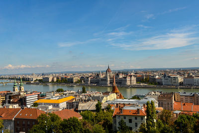 High angle view of buildings in city