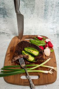 High angle view of food on table