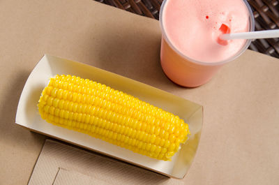 High angle view of breakfast on table