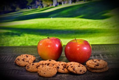 Close-up of cookies on apple