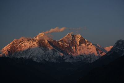 Scenic view of mt. everest against sky during sunset