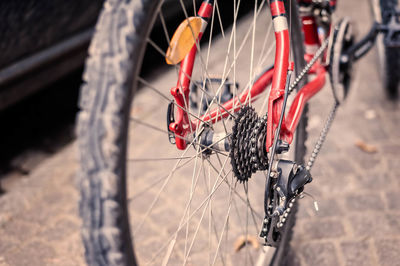 High angle view of bicycle wheel