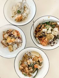 High angle view of food served on table