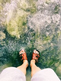Low section of woman standing in water