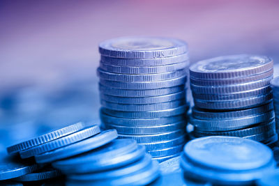 Close-up of coins on table