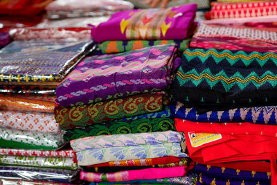 Full frame shot of colorful textile for sale at market stall