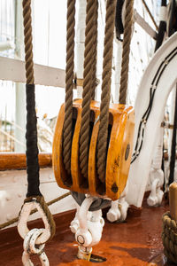 Close-up of rope tied to boat