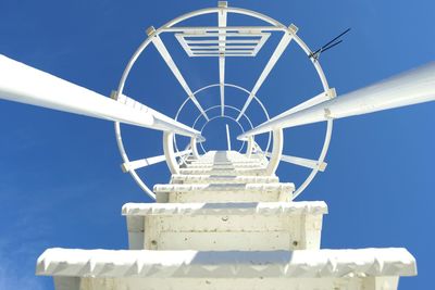 Directly below shot of steps against clear blue sky