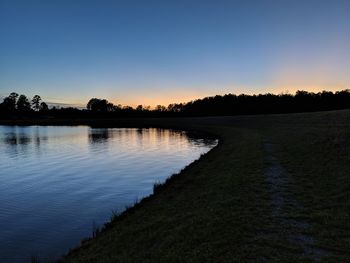 Scenic view of lake against sky during sunset