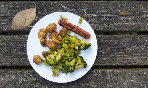 High angle view of food in plate on table