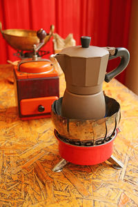 Close-up of coffee cup on table