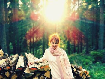 Portrait of woman in forest