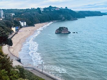 High angle view of beach against sky