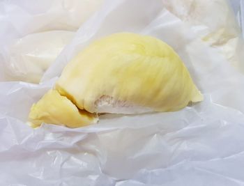 High angle view of bananas in plastic