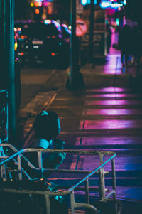 Close-up of illuminated street at night