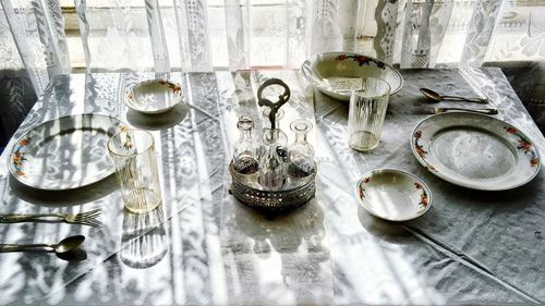 High angle view of place setting on table