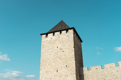 Low angle view of building against blue sky