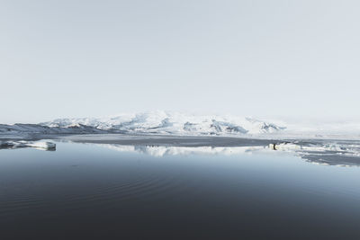 Scenic view of frozen lake against clear sky